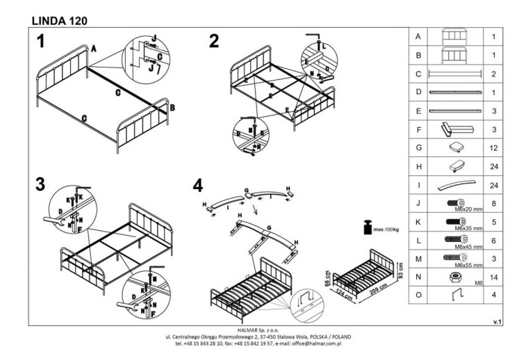 Фото Кровать односпальная Halmar Linda (СМ 120х200) c основанием от производителя Halmar  в Керчи по цене 19&nbsp;210 ₽