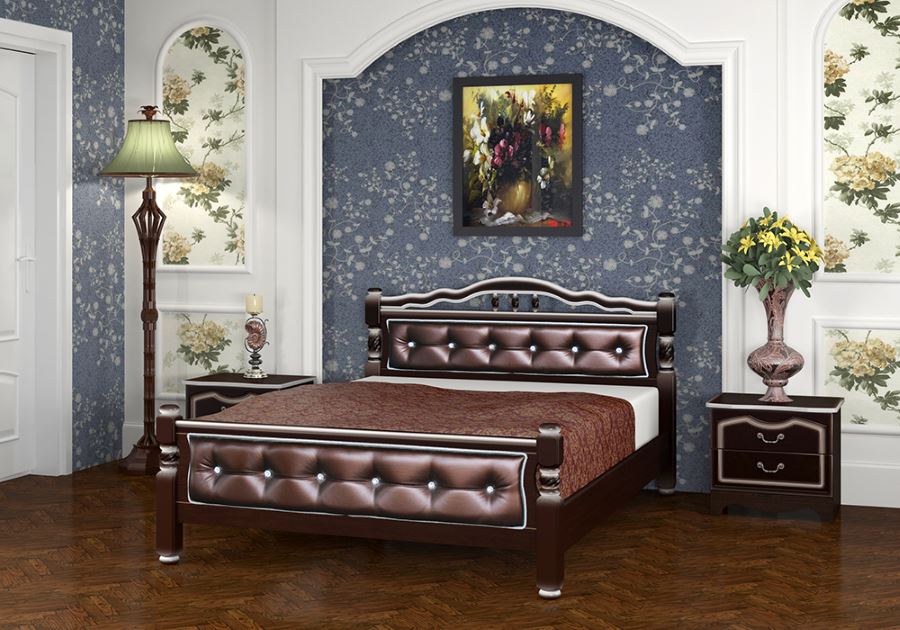 Фото Кровать двуспальная Карина-11 (СМ 160х200) с элементами экокожи, без основания с универсальными царг от производителя Браво-мебель в Керчи по цене 18 910 ₽