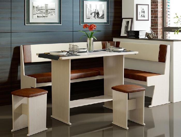 Кухонный уголок-комплект Амиго  (дуб девон, кожзам бежевый-темно-коричневый (ТриЯ) ) Кухонный уголок-комплект Амиго  (дуб девон, кожзам бежевый-темно-коричневый (ТриЯ) )